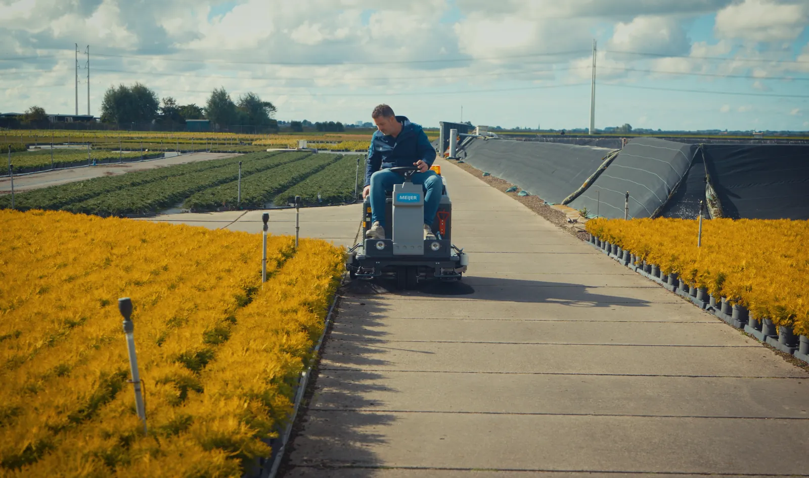 Meijer VR950WD+ op een betonpad tussen de teelt